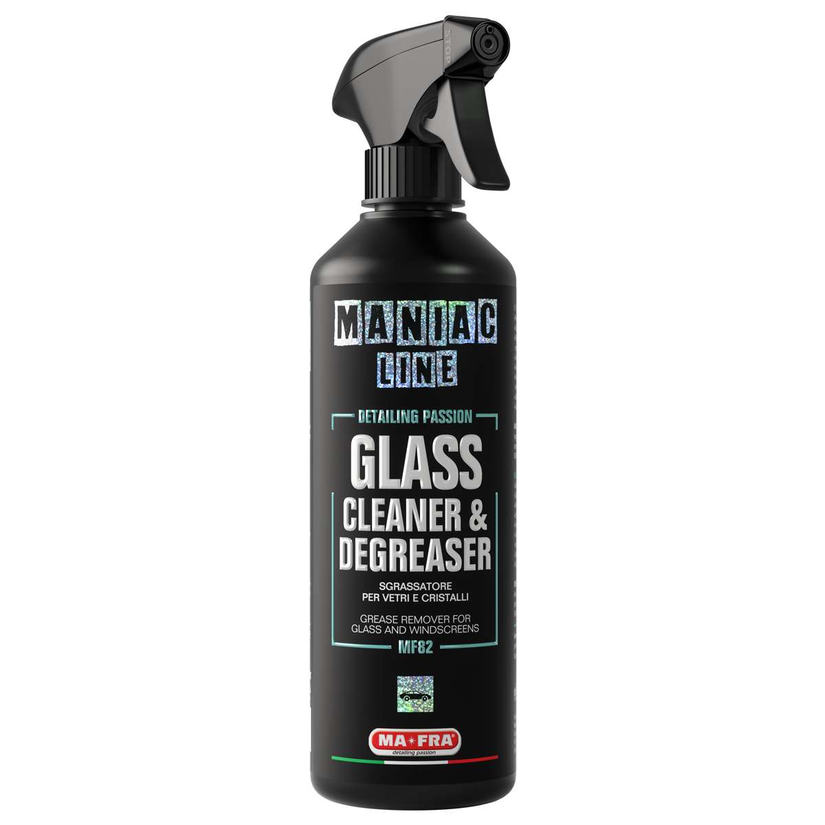 MANIAC LINE GLASS CLEANER & DEGREASER Attaukojošs stiklu tīrītājs nevainojamam dzidrumam (500ml)
